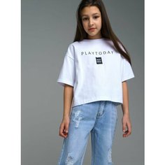 Футболка playToday, размер 128, белый/черный