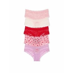 Трусы Victorias Secret, комплект из 5 шт., размер L, белый, красный, розовый