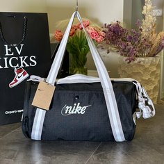 Сумка бочонок NIKE, фактура зернистая, черно-серый