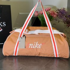 Сумка тоут NIKE, фактура зернистая, коричнево-красный