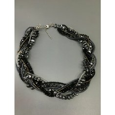 Колье Pearl Dawns, стекло, гематит, бисер, шпинель, длина 41.5 см, черный графит