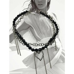 Колье Pearl Dawns, металл, искусственный камень, длина 42.5 см, черный-серебро