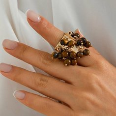 Кольцо плетеное, золотой, коричневый Нет бренда