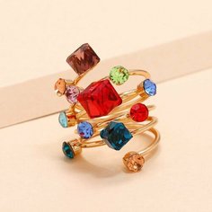 Кольцо, стекло, зеленый, золотой, коричневый, красный Нет бренда