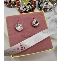 Серьги одиночные, кристаллы Swarovski, размер 14 мм, белый в серебре Нет бренда