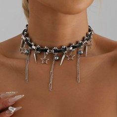 Колье, черный, серебряный, серый Нет бренда