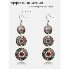 Серьги, эмаль, желтый, серебряный, зеленый, белый, фиолетовый Нет бренда