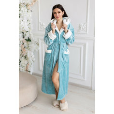 Халат Comfort FASHION домашний теплый женский с капюшоном на поясе, размер M, морская волна