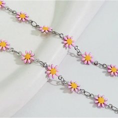 Колье, эмаль, длина 45 см, серебряный, пыльная роза, желтый, розовый Reniva