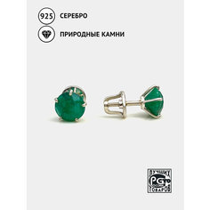 Серьги пусеты Кристалл Мечты, серебро, 925 проба, изумруд, размер 7.5 мм, длина 1.5 см, , зеленый