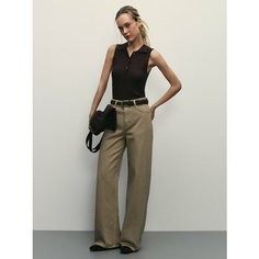 Джинсы широкие Zarina wide leg, размер XS (RU 42)/176, бежевый
