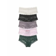 Трусы Victorias Secret 5-Pack Lace Cheeky Panties, комплект из 5 шт., размер M, зеленый, серый, черный, розовый