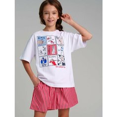 Футболка playToday, размер 140, белый/красный/синий
