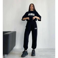 Костюм спортивный женский летний для спорта, фитнеса, прогулок, отдыха, размер 42-44, черный Нет бренда