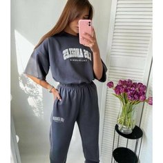 Костюм спортивный женский летний для спорта, фитнеса, прогулок, отдыха, размер 42-44, графит Нет бренда