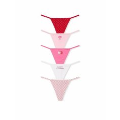 Трусы Victorias Secret, комплект из 5 шт., размер M, белый, красный, розовый