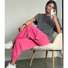 Костюм спортивный , размер 42-44, серый/розовый Нет бренда