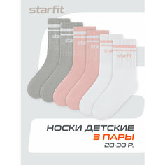 Носки Starfit Весна-лето 2025, 3 пары, размер 28/30, белый/розовый/серый