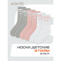 Носки Starfit Весна-лето 2025, 3 пары, размер 31/33, белый/розовый/серый