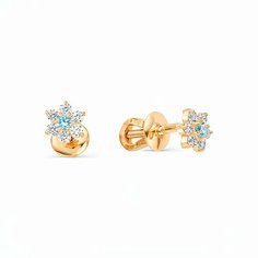 Серьги пусеты MG, красное золото, 585 проба, фианит, , бело-синий
