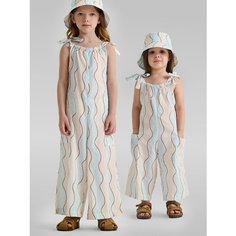 Комбинезон Happy Baby Весна-лето 2025, открытая стопа, размер 128-134, бежевый/голубой