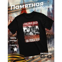 Футболка подарочная мужская черная с принтом 9 мая День Победы 80 лет Спасибо деду за победу! 1941-1945, размер XXS, черный Dari