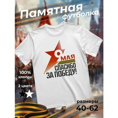 Футболка подарочная мужская белая с принтом 9 мая День Победы 80 лет Спасибо деду за победу! 9 мая, размер L, белый Dari