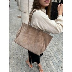 Сумка шоппер Shapely, фактура бархатистая, капуччино