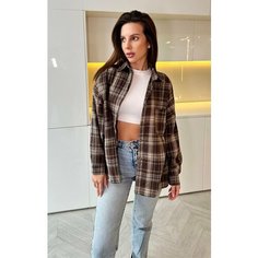 Рубашка DEBORA ROSE Рубашка женская в клетку, оверсайз, размер ONE SIZE, коричневый
