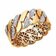 Кольцо широкое Diamant online, красное золото, 585 проба, фианит, размер 17, ширина 8 мм, прозрачный
