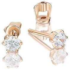 Серьги пусеты PLATINA, красное золото, 585 проба, фианит