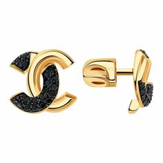 Серьги пусеты Diamant online, красное золото, 585 проба, родирование, фианит, длина 1.1 см, , черный