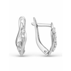 Серьги Bassco, серебро, 925 проба, родирование, фианит, размер 14 мм, длина 1.3 см, , серебристый