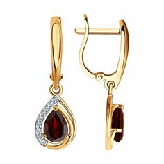 Серьги Diamant online, красное золото, 585 проба, фианит, гранат, длина 1.5 см, , красный