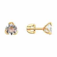 Серьги пусеты Diamant online, красное золото, 585 проба, горный хрусталь, длина 0.7 см, , прозрачный