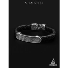 Браслет-цепочка VitaCredo, серебро, 925 проба, чернение, гравировка, диаметр 7 см., длина 22 см., черный