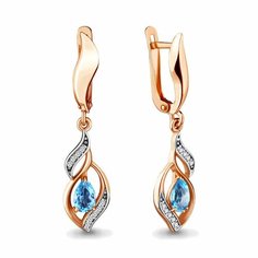 Серьги Diamant online, серебро, 925 проба, золочение, топаз, фианит, длина 3.5 см, , голубой