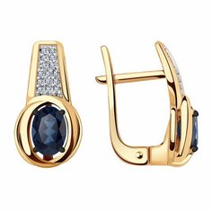 Серьги Diamant online, красное золото, 585 проба, сапфир, бриллиант, длина 1.5 см, , темно-синий