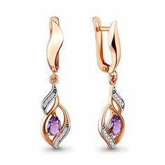 Серьги Diamant online, серебро, 925 проба, золочение, аметист, фианит, длина 3.5 см, , фиолетовый
