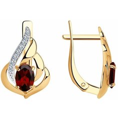 Серьги Яхонт, красное золото, 585 проба, фианит, гранат, , бесцветный, бордовый