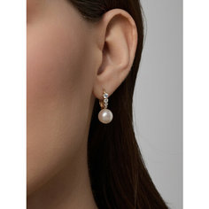 Серьги Argentum, серебро, 925 проба, родирование, жемчуг, фианит, размер 8 мм, длина 2.1 см, , серебристый