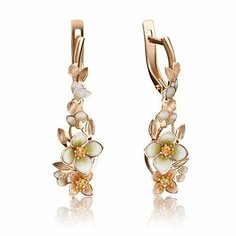 Серьги PLATINA, красное золото, 585 проба, эмаль, , золотистый Платина