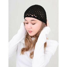 Шапка "Кроше в сетку", женская, хлопок 100%, черный цвет, демисезон, OneSize для женщин, размер OneSize, черная Нет бренда
