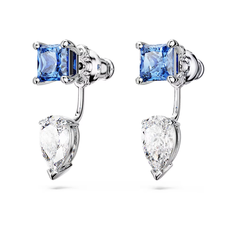 Серьги двусторонние SWAROVSKI, кристаллы Swarovski, размер 19 мм, синий, белый, серебряный