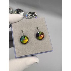 Серьги одиночные, кристаллы Swarovski, размер 14 мм, оранжевый, розовый, желтый, зеленый Нет бренда