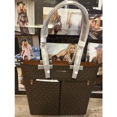 Сумка тоут MICHAEL KORS, фактура зернистая, brown