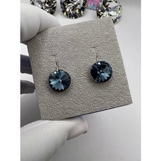 Серьги одиночные, кристаллы Swarovski, размер 14 мм, черный, синий Без бренда