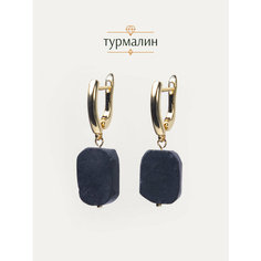 Серьги двусторонние BL Jewelry, турмалин черный, размер 37 мм, черный, золотой