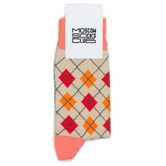 Носки MoscowSocksClub Носки с рисунками Moscowsocksclub - Узоры - Аргайл - Бежевые, размер 34-37, бежевый, розовый, красный