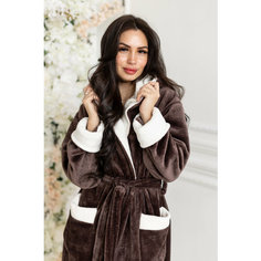 Халат Comfort FASHION домашний теплый женский с капюшоном на поясе, размер S, темно-коричневый